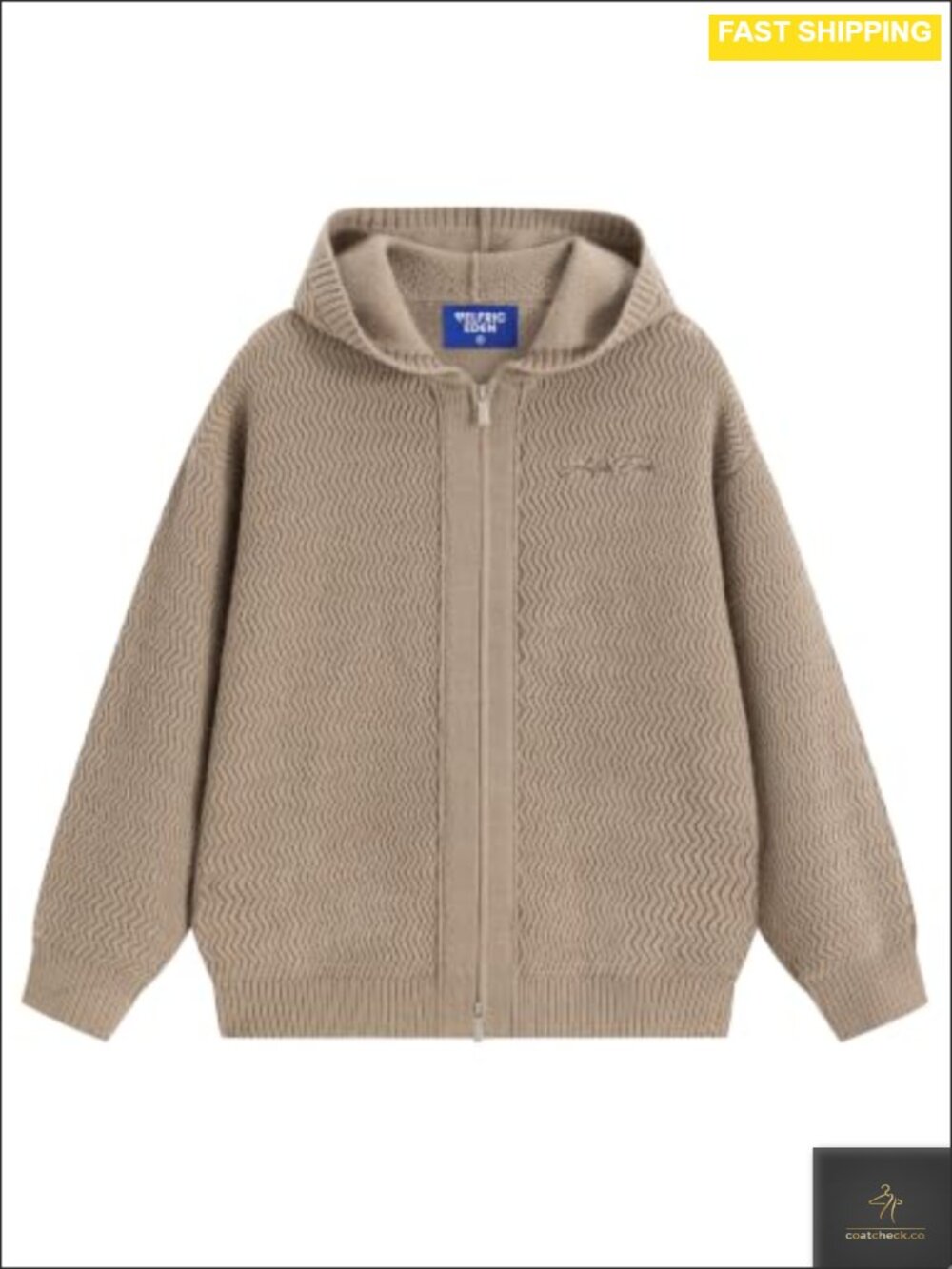 Zip Up Hooded Chunky Knit Cardigan Drop Shoulder Long Sleeve Sweater